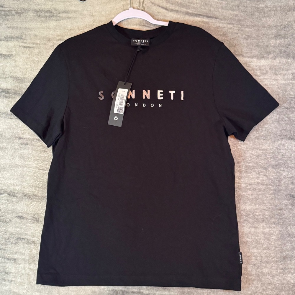 Sonneti London Mens Hare Tee Black Embroidered Logo T-Shirt SNM13289 Size L NEW